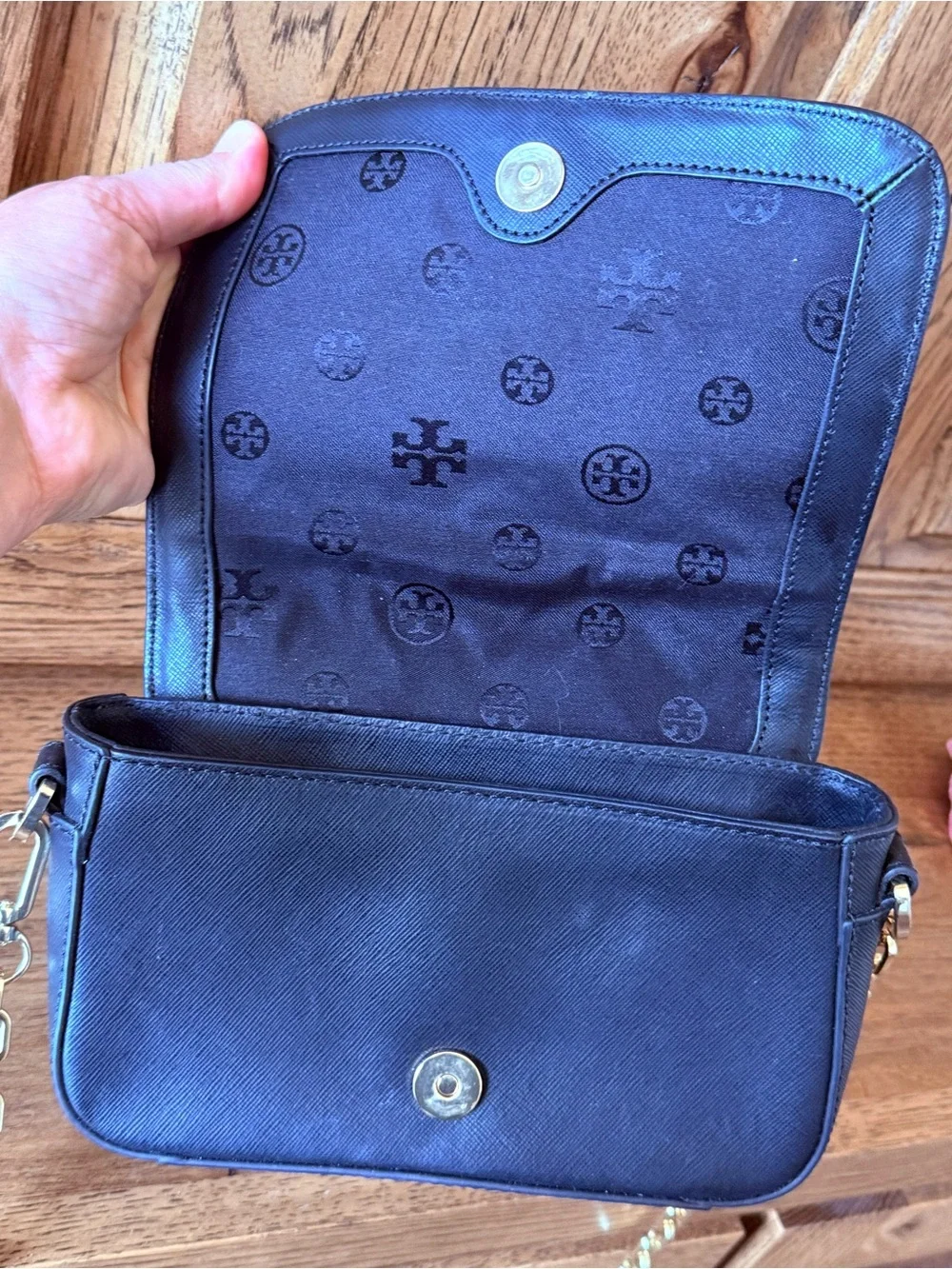 Tory Burch Black Leather Geometric Crossbody Chain Bag NWOT